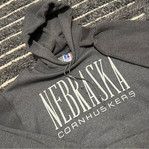 Vintage 90s Russell Athletic grey Nebraska Cornhuskers Graphic Spell-out hoodie
